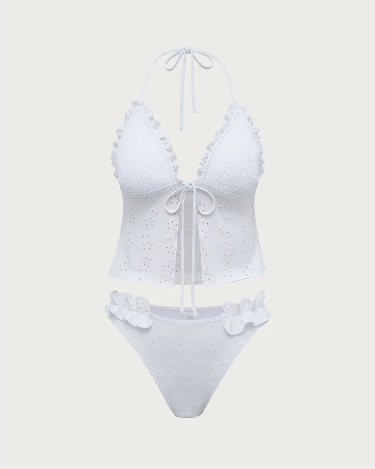 Shewess™ Beyaz Fırfırlı Tankini Mayo
