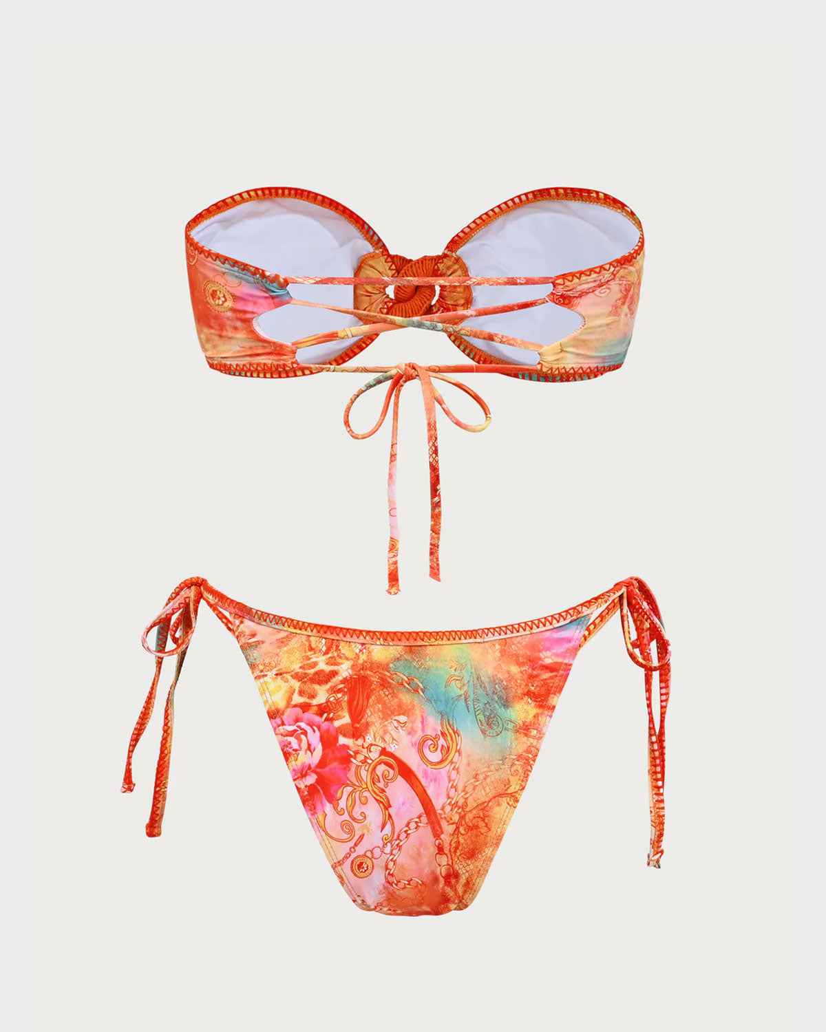 Shewess™ Turuncu Çiçekli Bandeau Bikini Seti