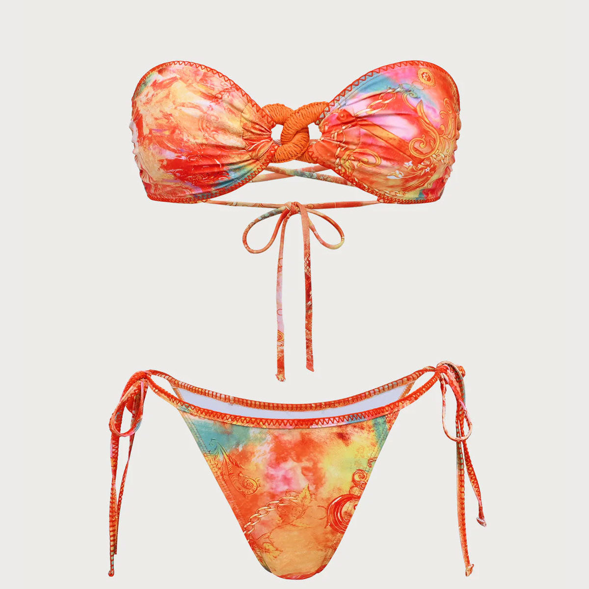 Shewess™ Turuncu Çiçekli Bandeau Bikini Seti