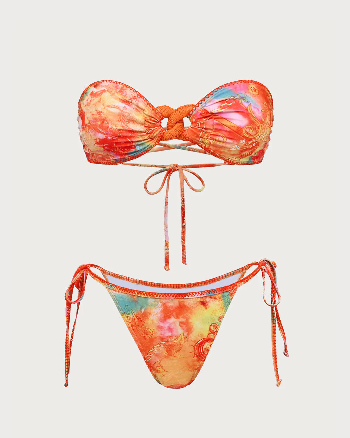 Shewess™ Turuncu Çiçekli Bandeau Bikini Seti