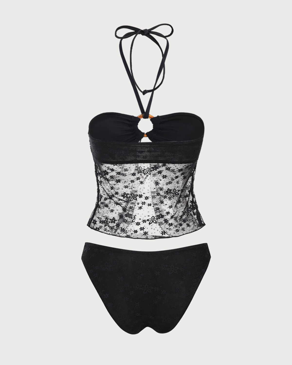 Shewess™ Siyah Dantelli Boyundan Bağlamalı Tankini Mayo