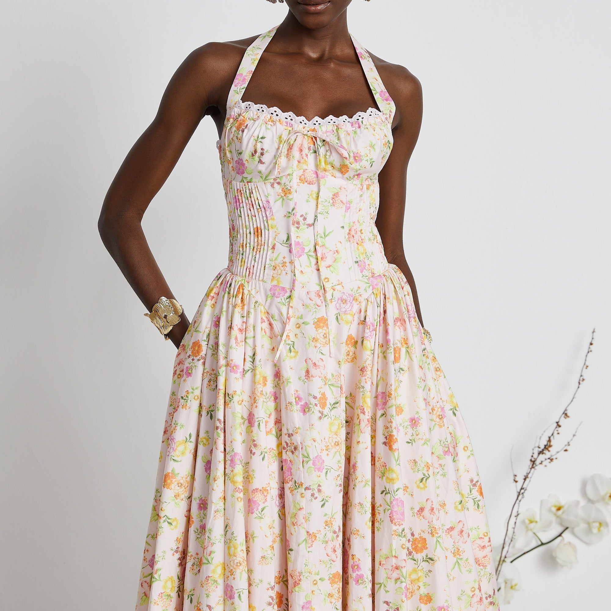 Odette desenli midi elbise