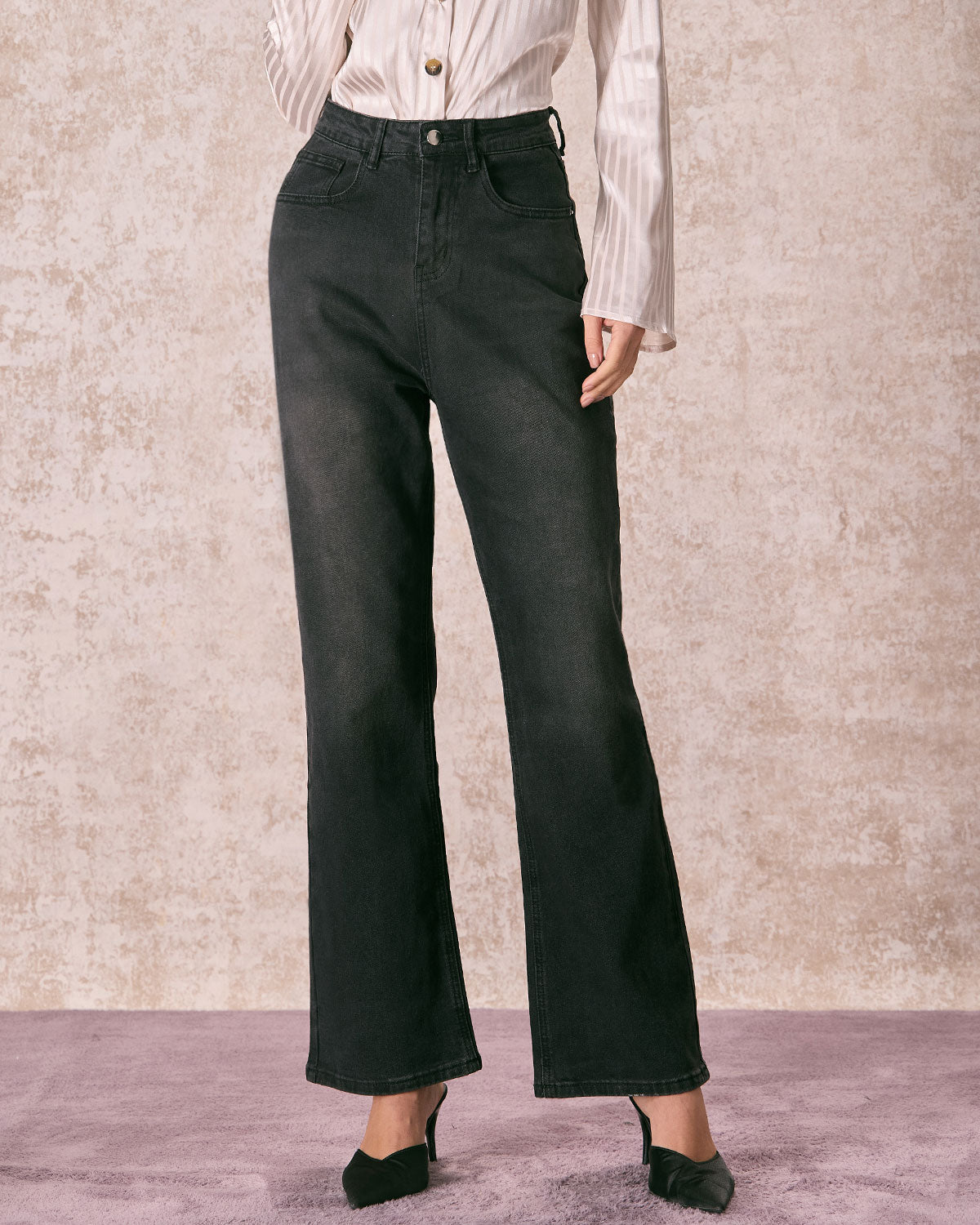 Shewess™ Siyah Yüksek Bel Geniş Paça Jean