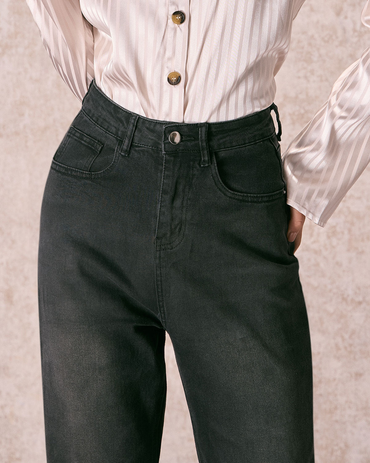 Shewess™ Siyah Yüksek Bel Geniş Paça Jean