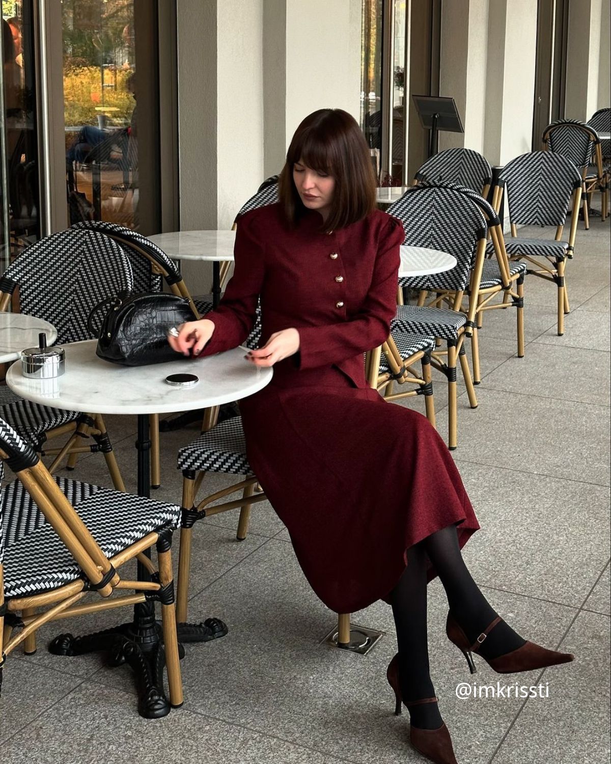 Shewess™ Bordo Retro Tek Sıra Düğmeli Tüvit Ceket