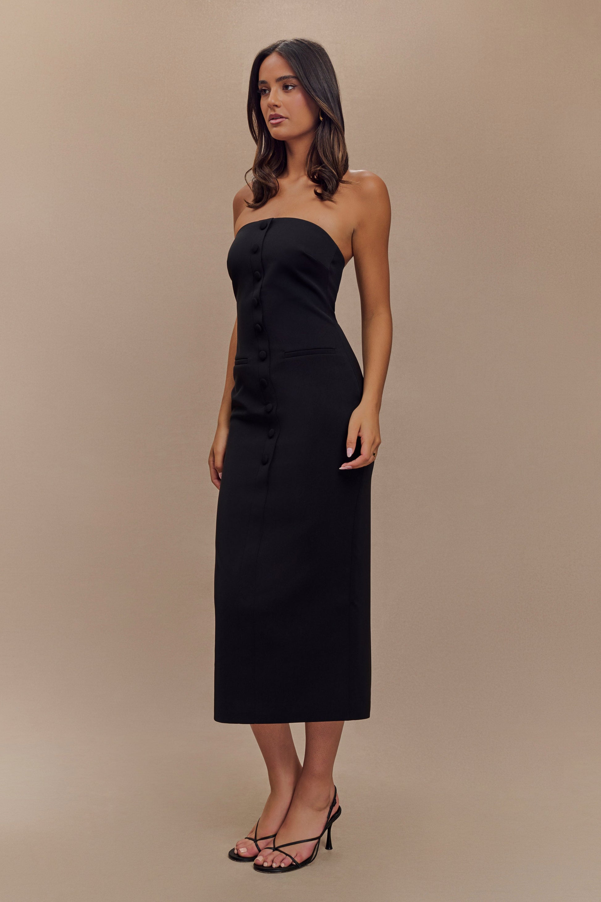Susan Straplez Midi Elbise - Siyah