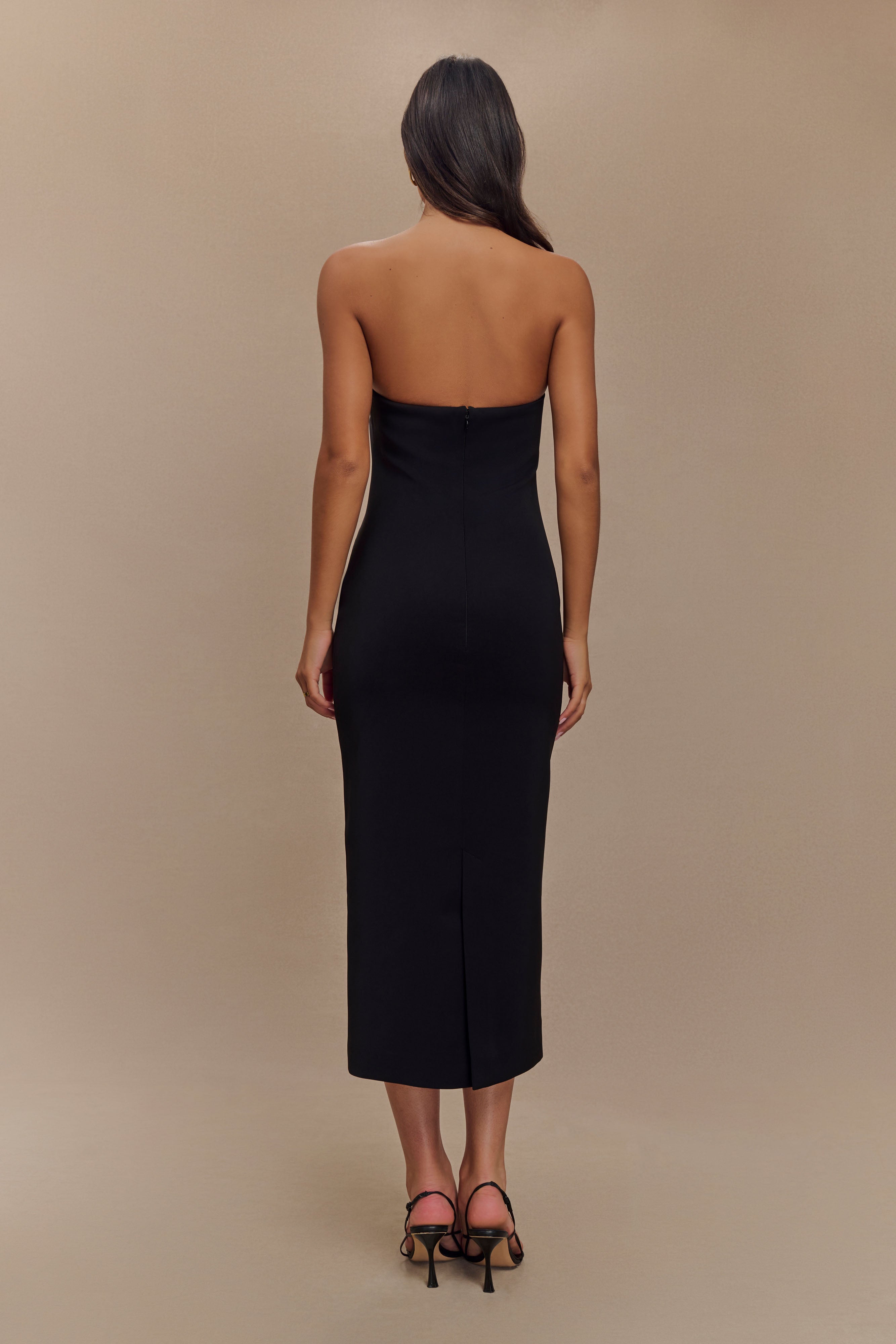 Susan Straplez Midi Elbise - Siyah