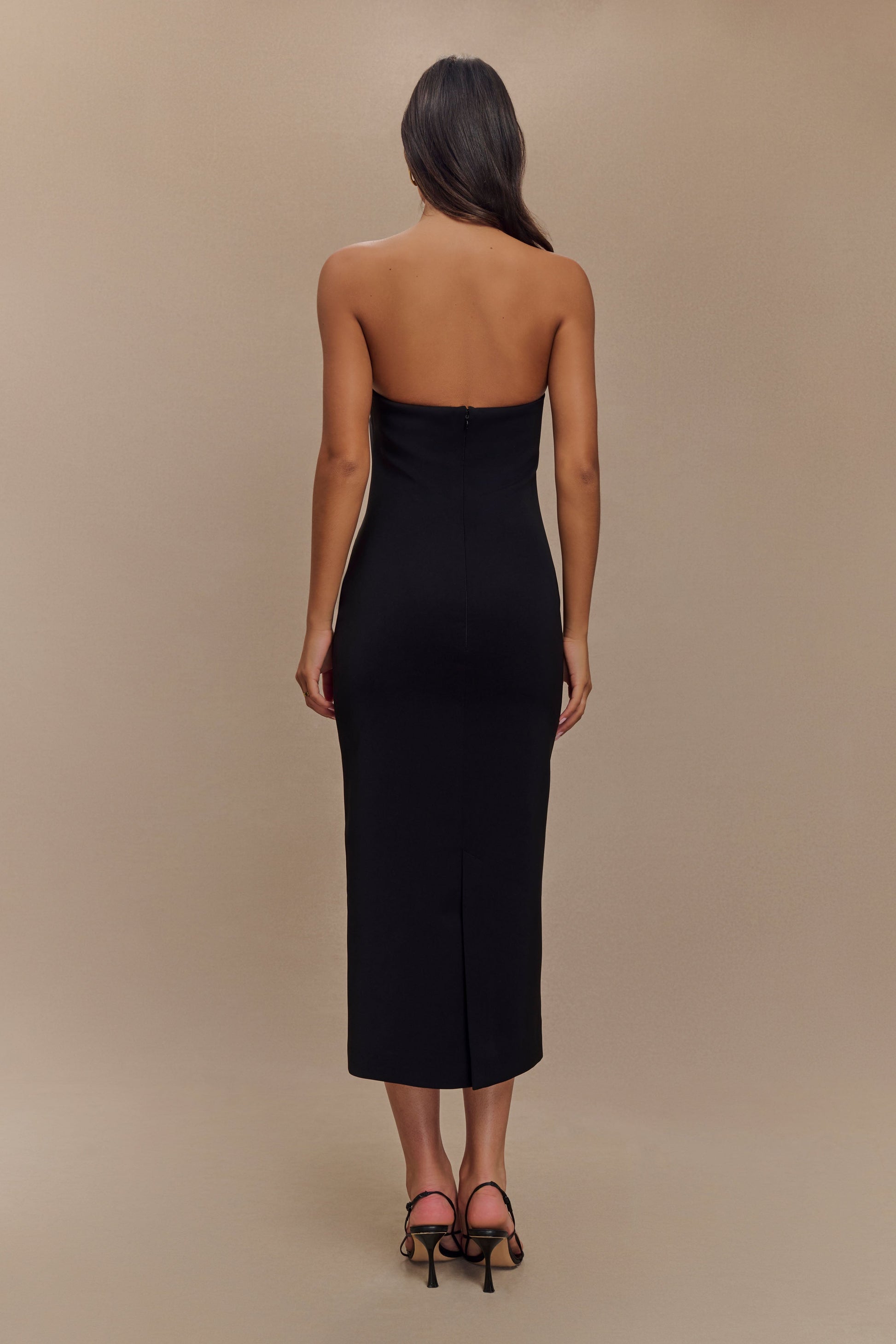 Susan Straplez Midi Elbise - Siyah