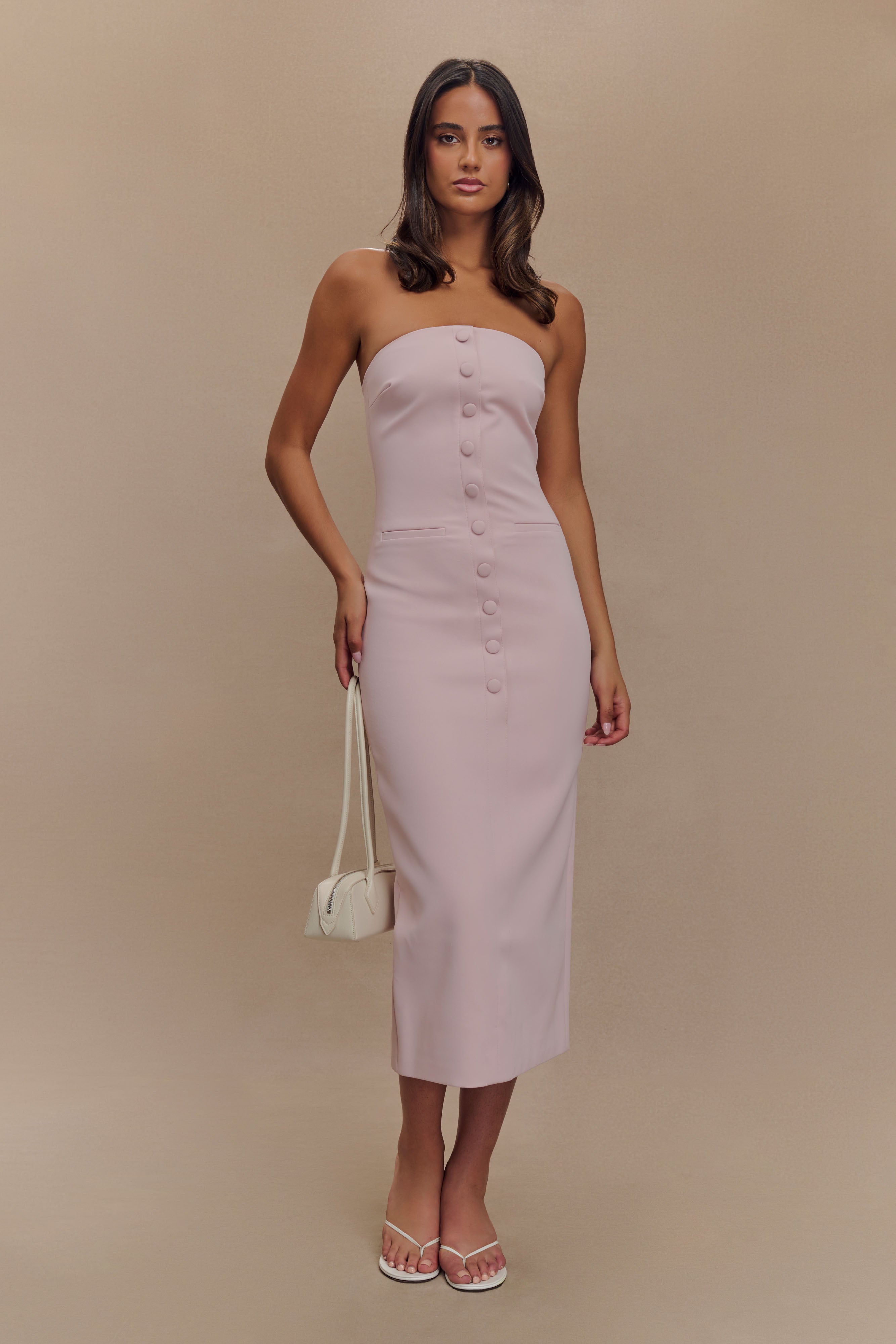 Sussan Straplez Midi Elbise - Pudra