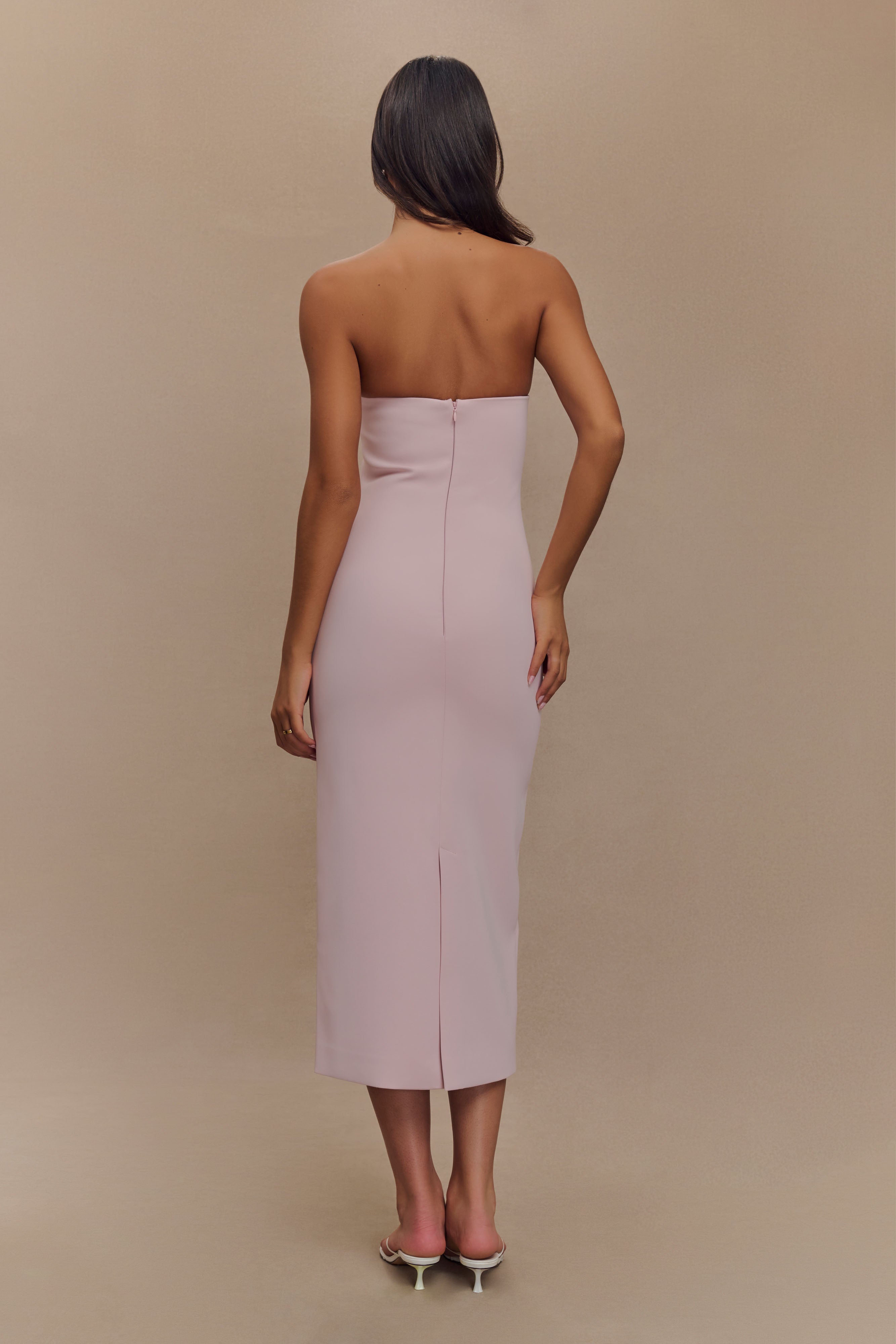 Sussan Straplez Midi Elbise - Pudra