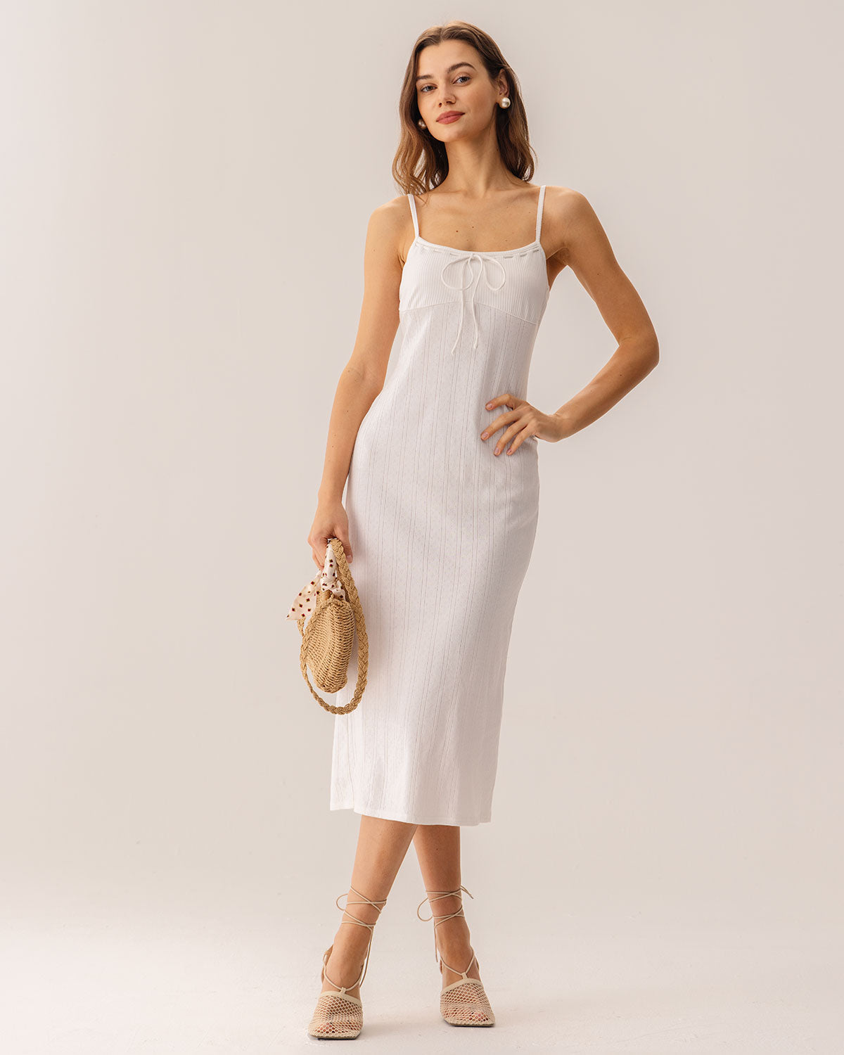 Shewess™ Beyaz Bodycon Yırtmaçlı Slip Midi Elbise