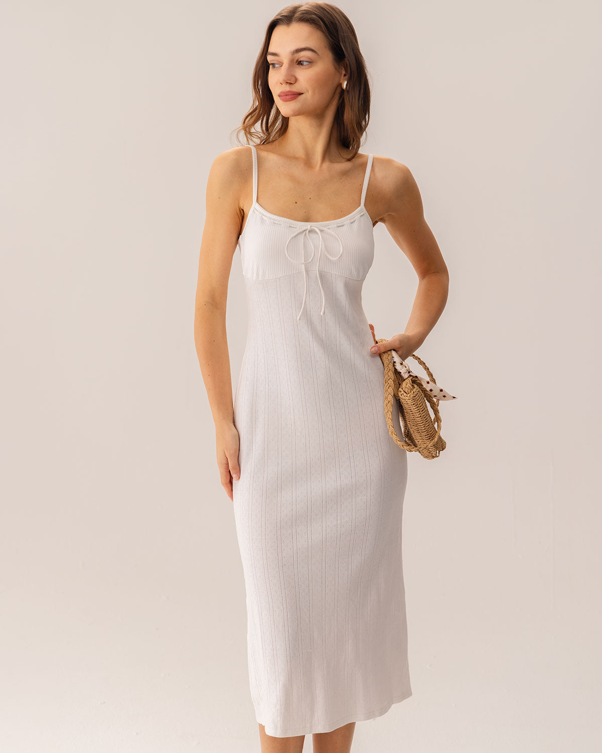 Shewess™ Beyaz Bodycon Yırtmaçlı Slip Midi Elbise