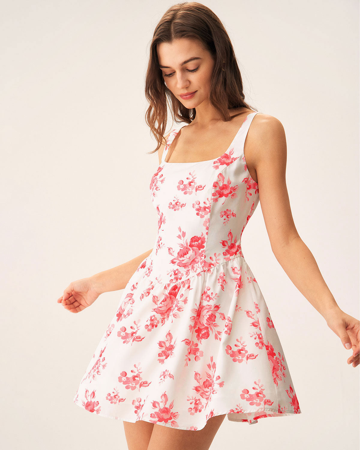 Shewess™ Pembe Çiçekli Dantelli Mini Elbise