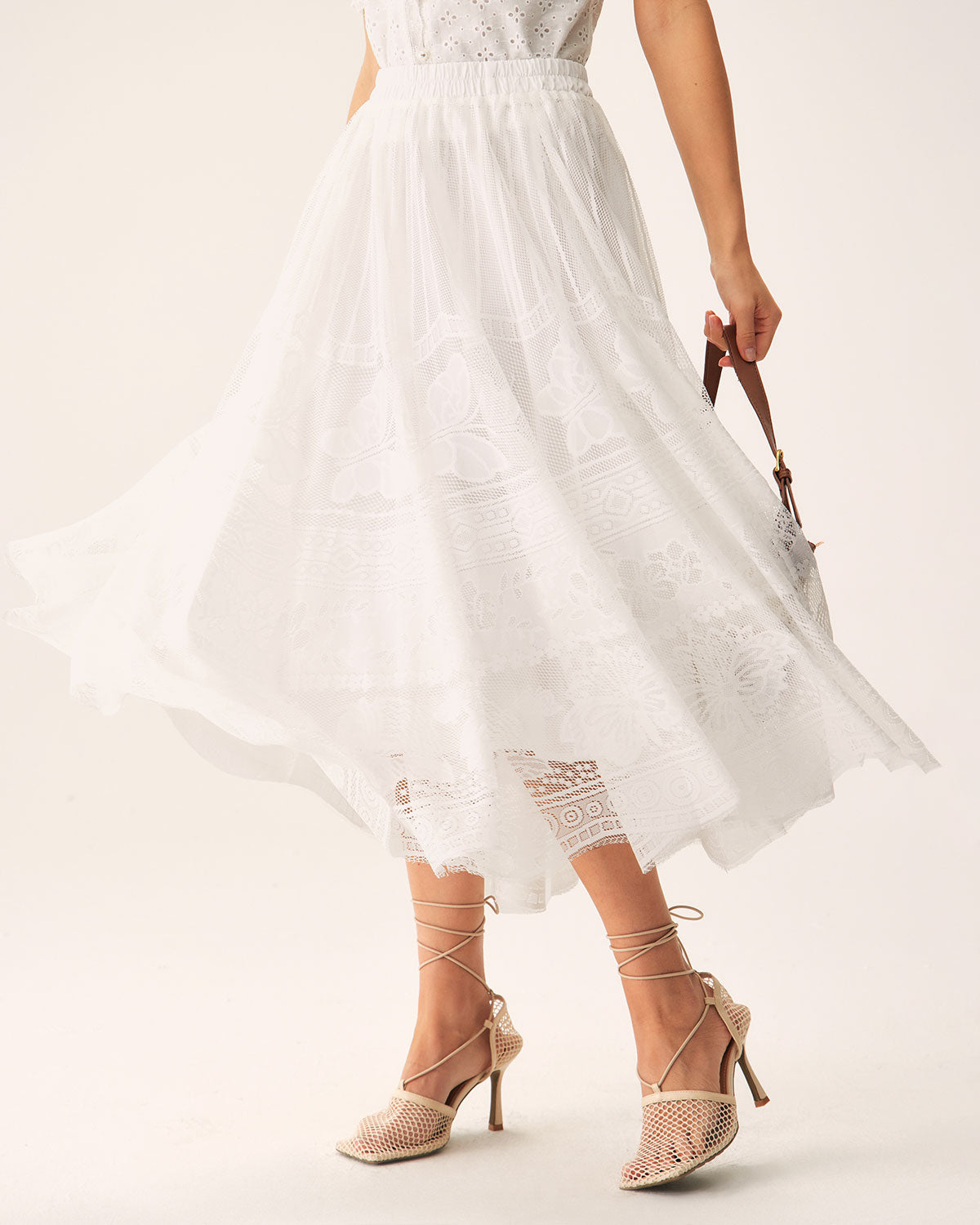 Shewess™ Beyaz Beli Lastikli Midi Etek