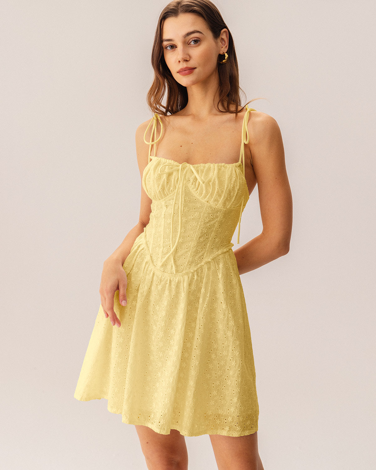 Shewess™ Sarı Dantelli Korse Slip Mini Elbise