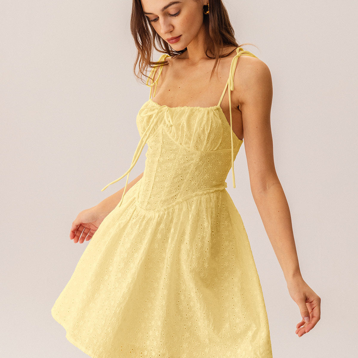 Shewess™ Sarı Dantelli Korse Slip Mini Elbise