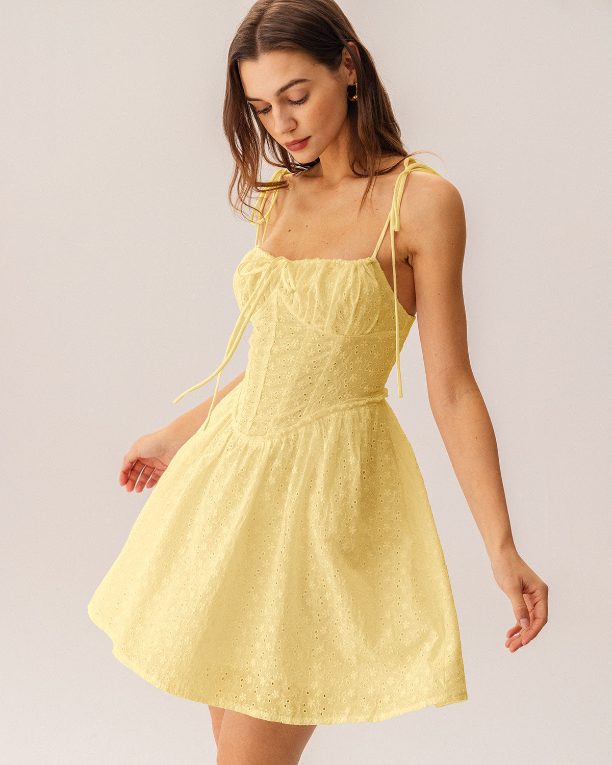 Shewess™ Sarı Dantelli Korse Slip Mini Elbise