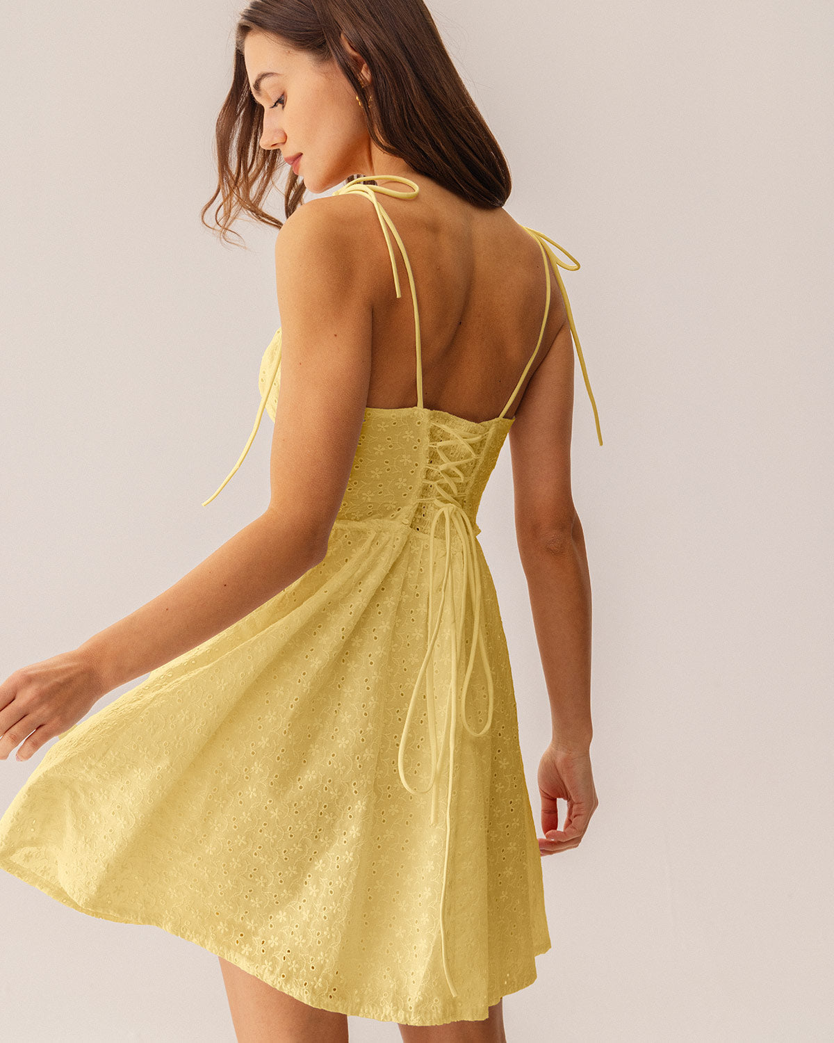 Shewess™ Sarı Dantelli Korse Slip Mini Elbise