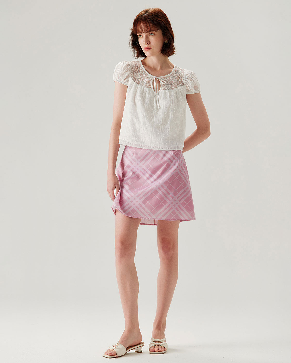 Shewess™ Pembe Ekose A Kesim Mini Etek