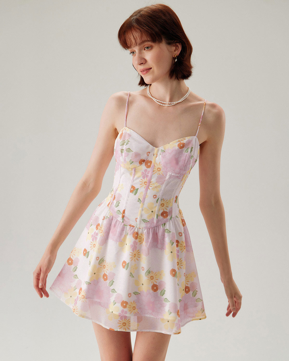 Shewess™ Pembe Çiçekli Straplez Mini Elbise
