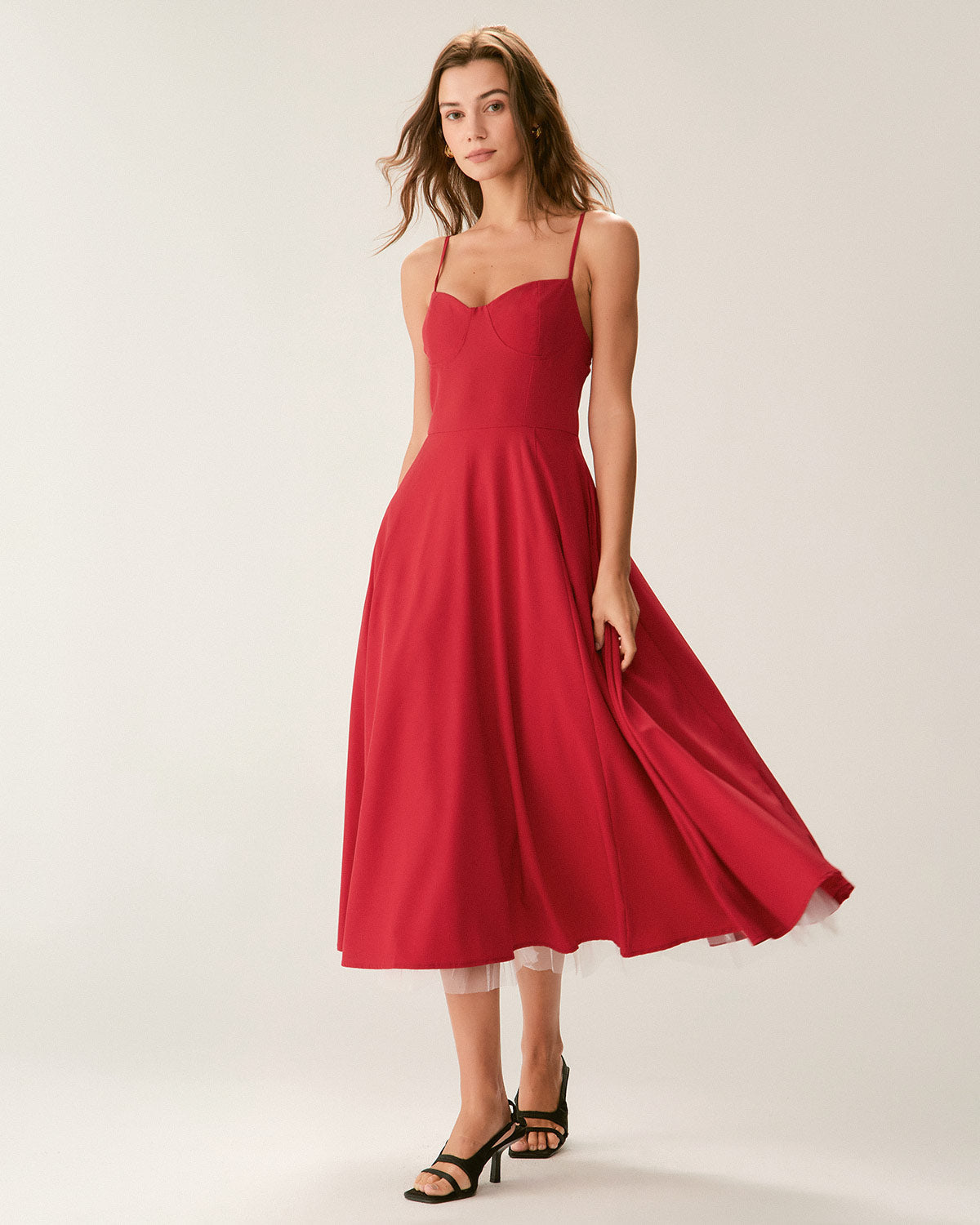 Shewess Kırmızı Kalp Yaka Slip Maxi Elbise