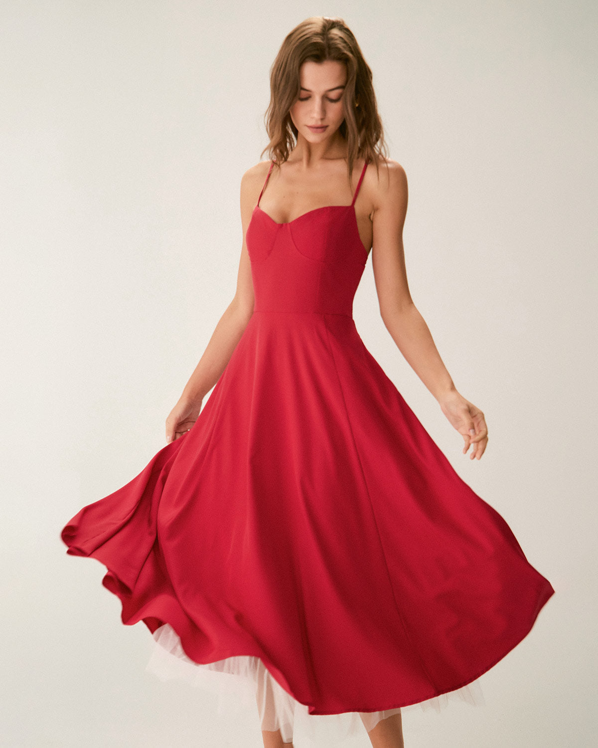 Shewess Kırmızı Kalp Yaka Slip Maxi Elbise