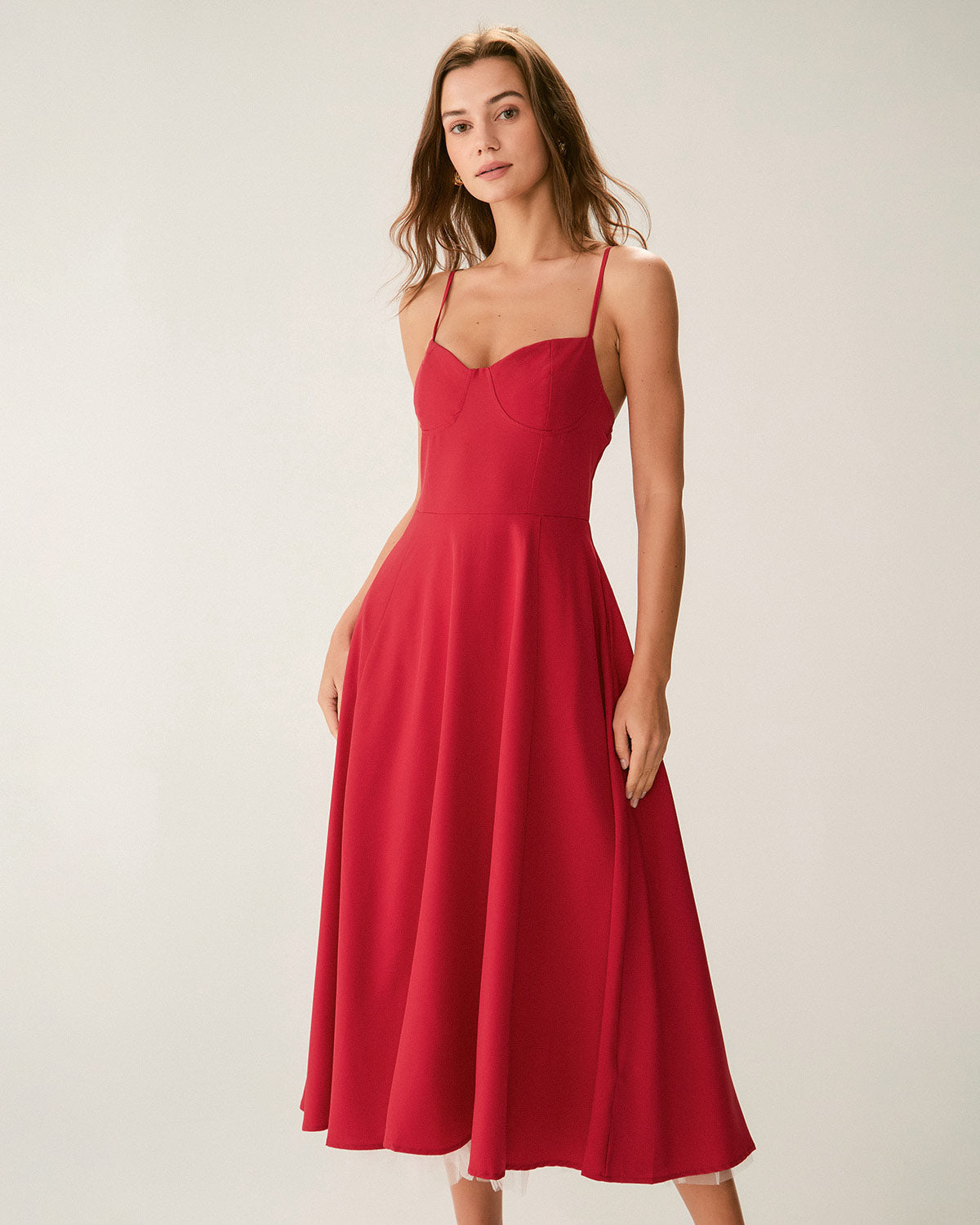 Shewess Kırmızı Kalp Yaka Slip Maxi Elbise