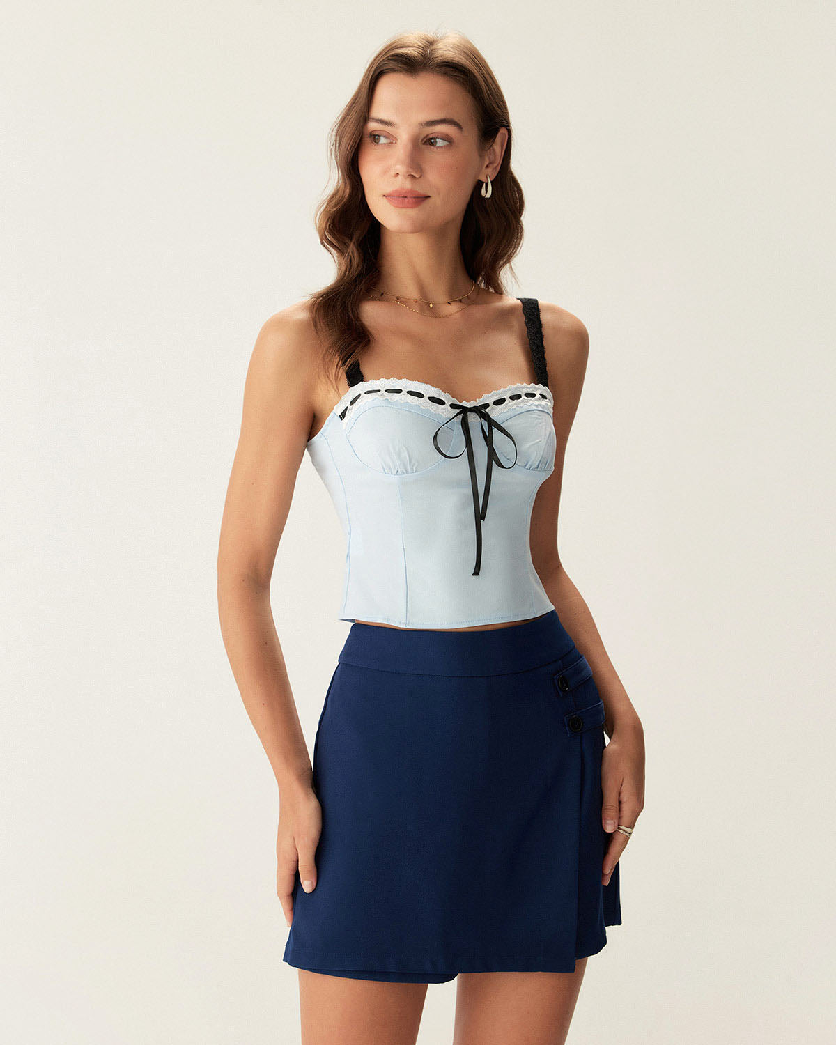 Shewess™ Mavi Kalp Yaka Crop Top
