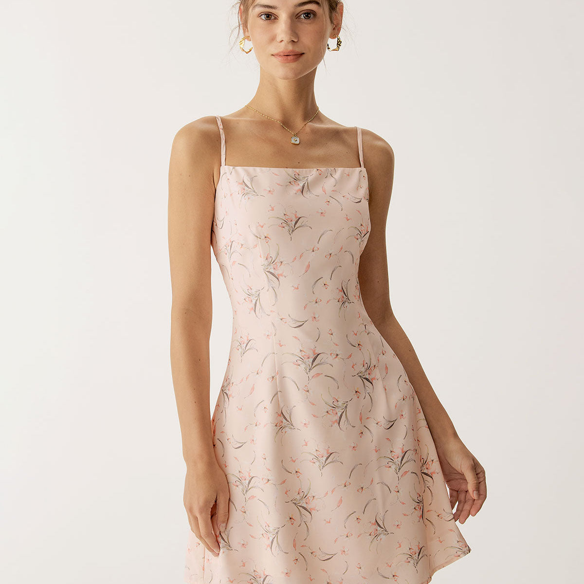 Shewess™ Pembe Çiçekli A Kesim Slip Mini Elbise