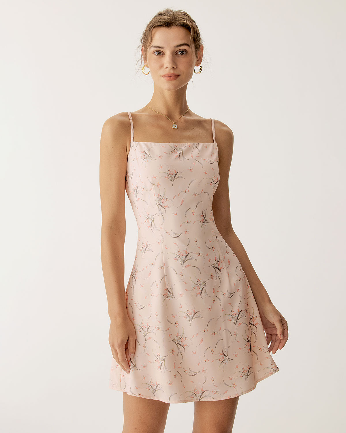 Shewess™ Pembe Çiçekli A Kesim Slip Mini Elbise