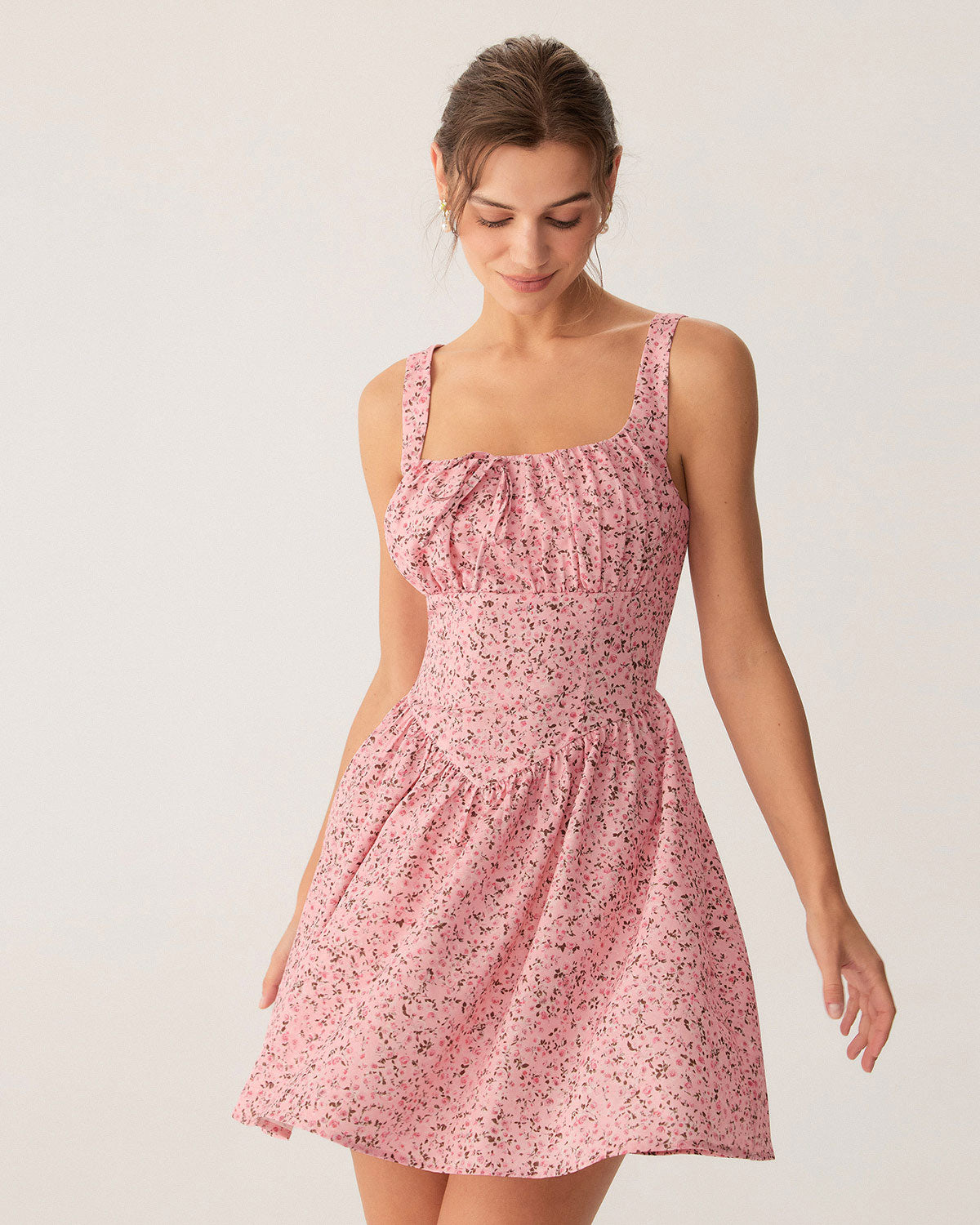 Shewess™ Pembe Çiçekli Dantelli Korse Slip Mini Elbise