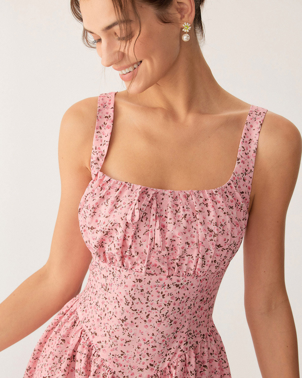 Shewess™ Pembe Çiçekli Dantelli Korse Slip Mini Elbise