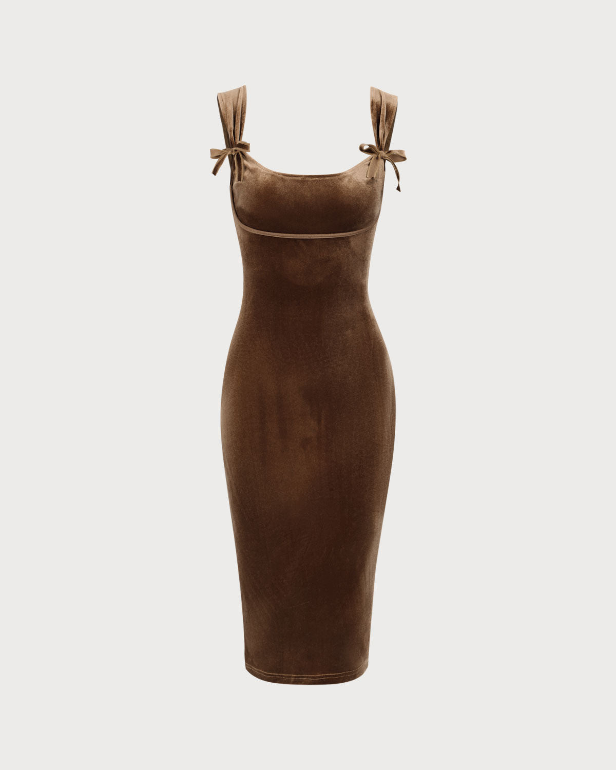 Shewess Kahverengi Kadife Bodycon Midi Elbise