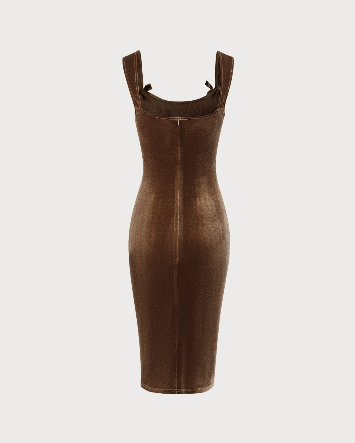 Shewess Kahverengi Kadife Bodycon Midi Elbise