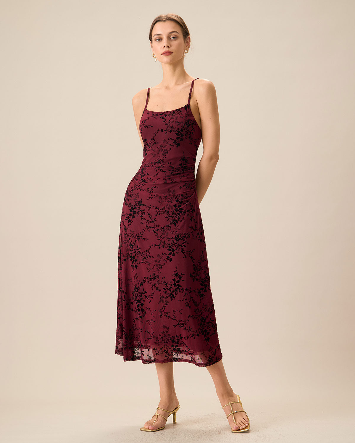 Shewess Kırmızı Çiçekli Bodycon Slip Midi Elbise