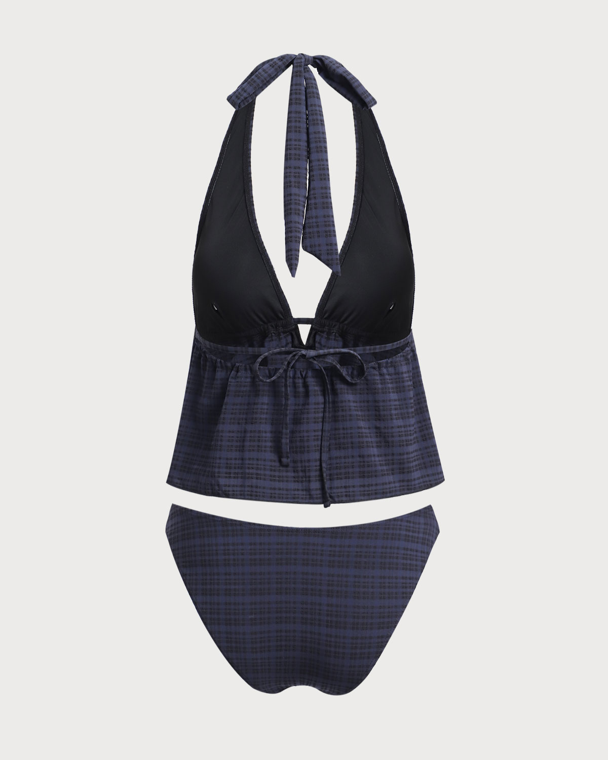 Shewess™ Siyah Derin V Yaka Ekose Tankini Mayo