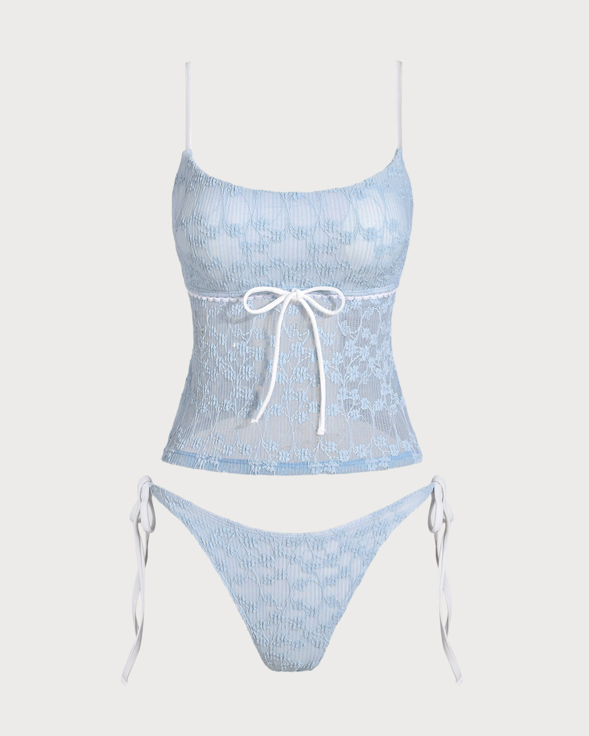 Shewess™ Mavi Dantelli Kontrast Tankini Mayo