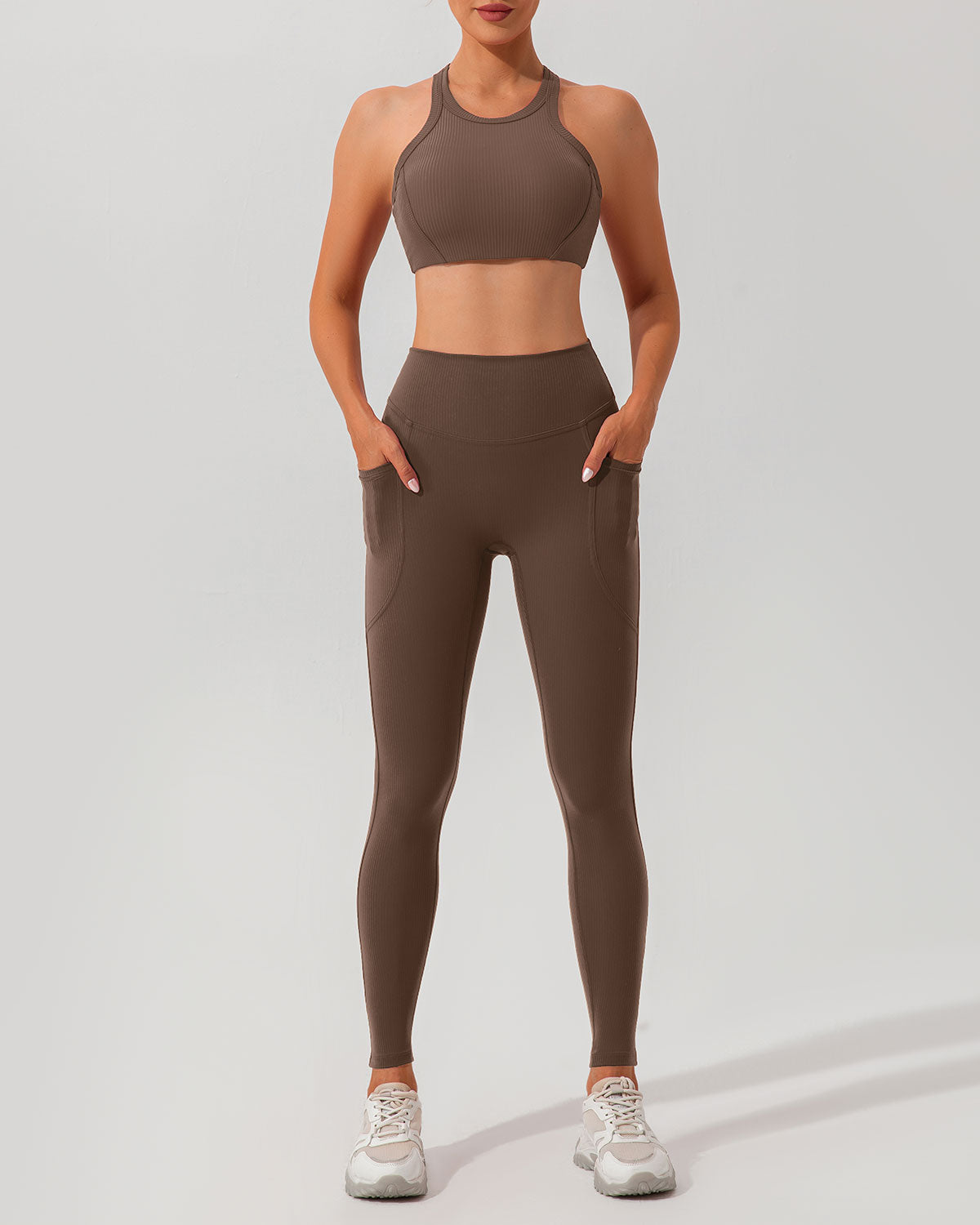 Shewess™ Kahverengi Çabuk Kuruyan Yüksek Bel Yoga Taytı