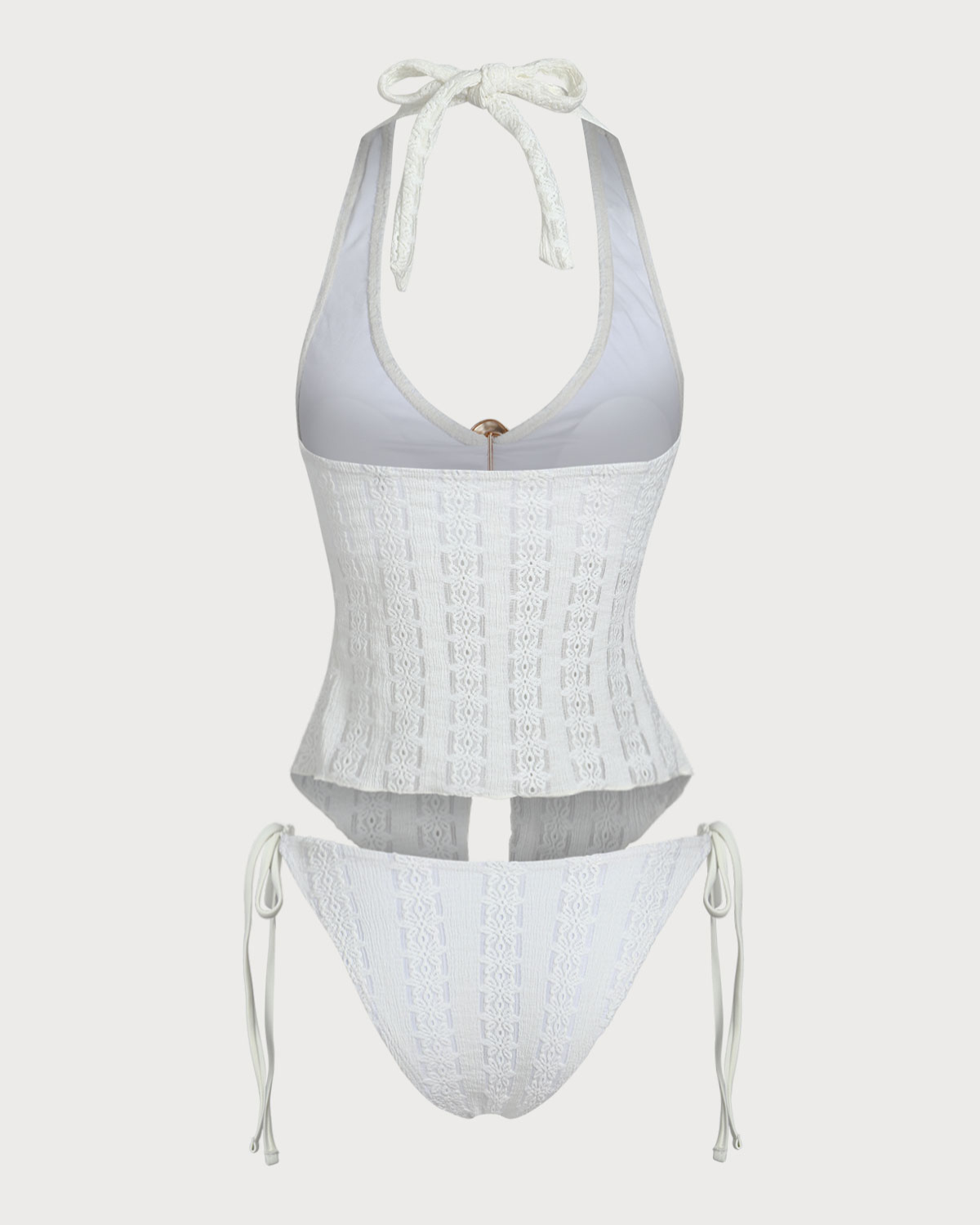 Shewess™ Beyaz Örme Düzensiz Metal Yırtmaçlı Tankini Mayo