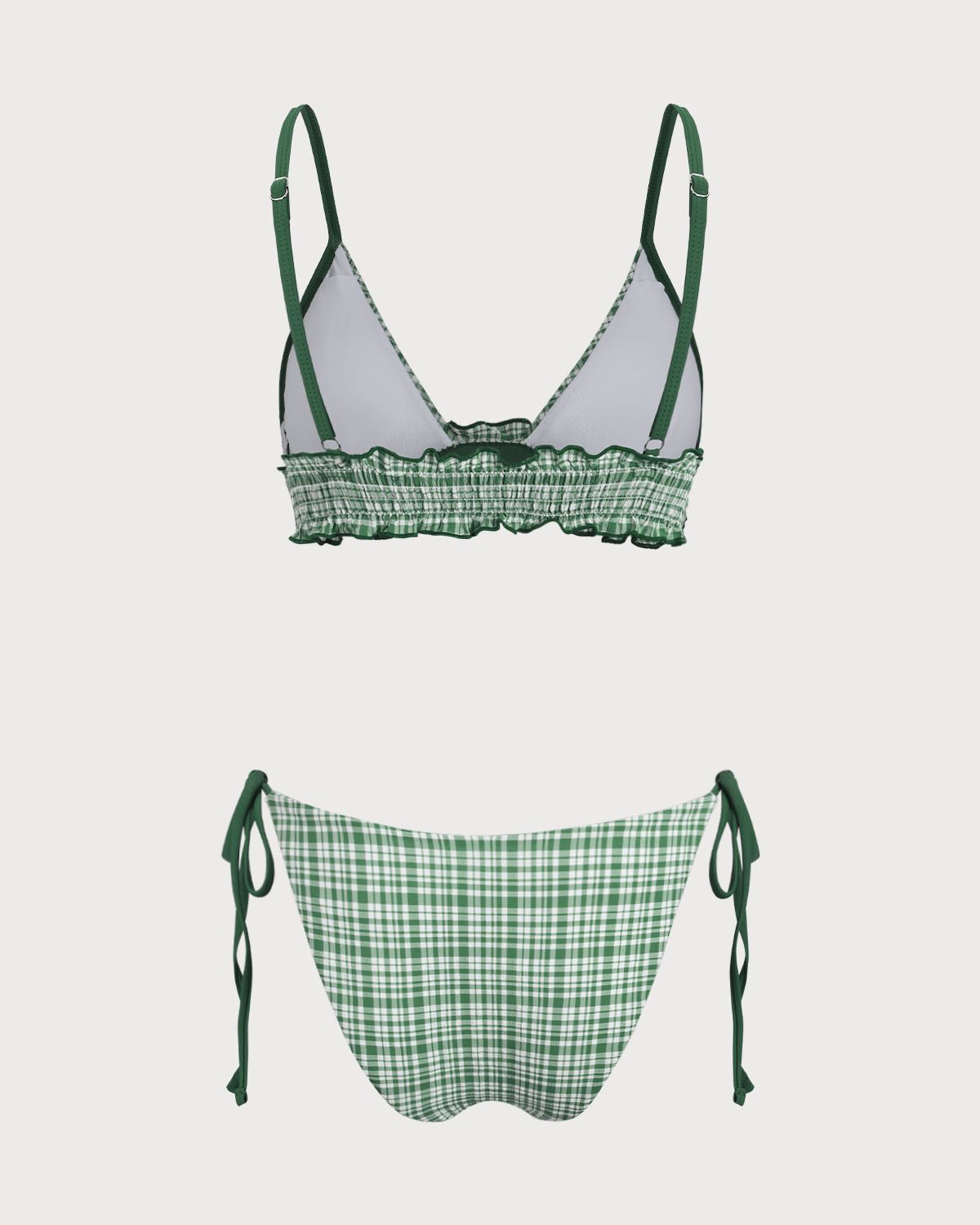 Shewess™ Yeşil Kontrast Ekose Kırışık Bikini Takımı