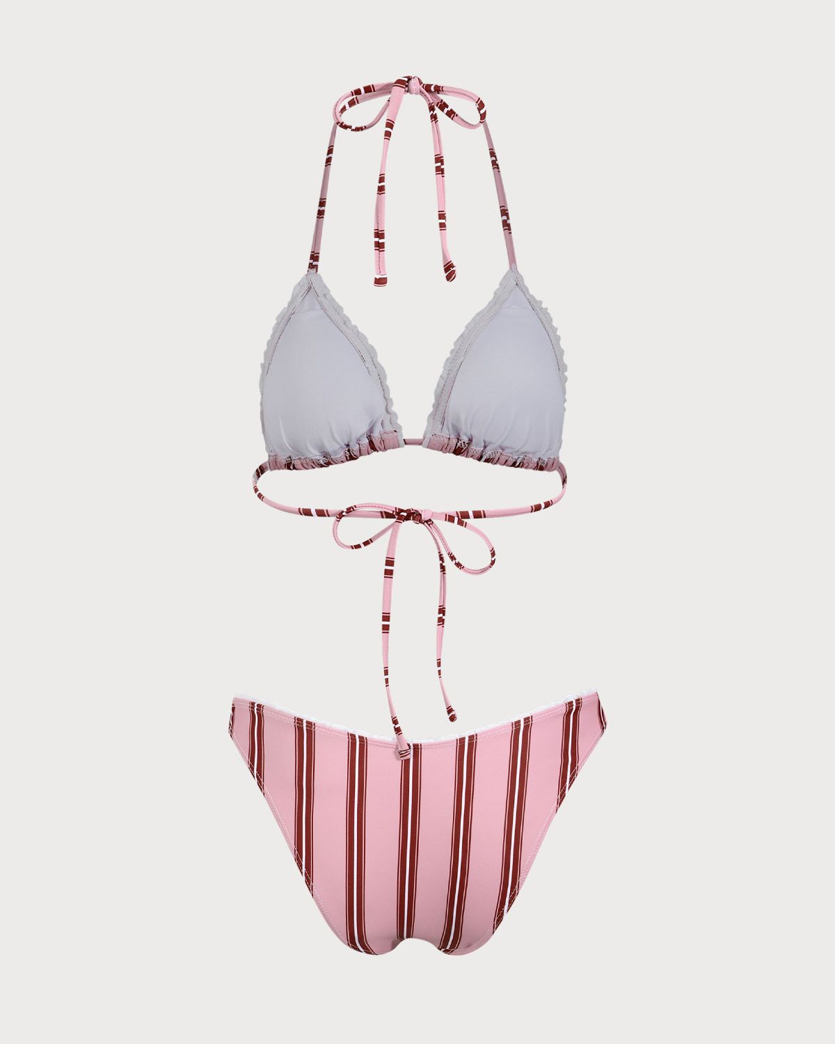Shewess™ Pembe Çizgili Fırfırlı Halter Bikini Takımı