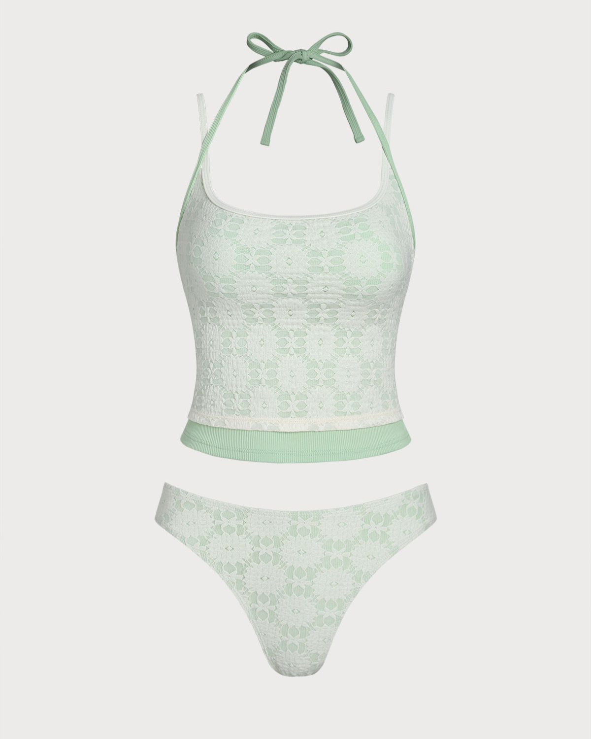 Shewess™ Yeşil Kontrast Dantelli Tankini Mayo