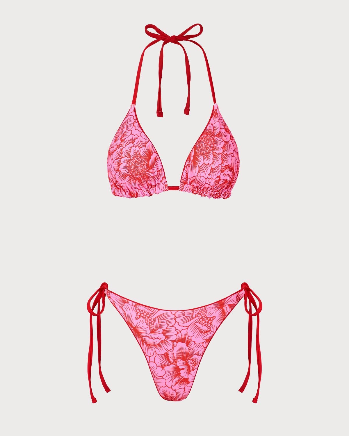 Shewess™ Kırmızı Çiçekli Çift Taraflı Bikini Takımı