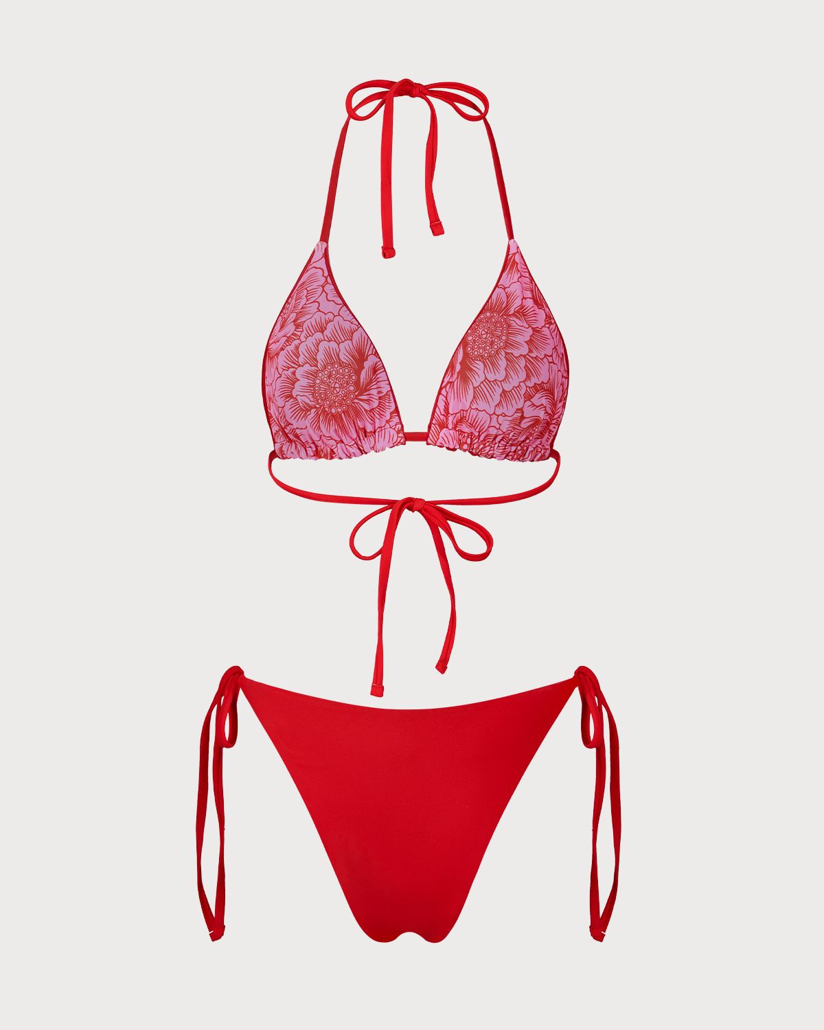 Shewess™ Kırmızı Çiçekli Çift Taraflı Bikini Takımı