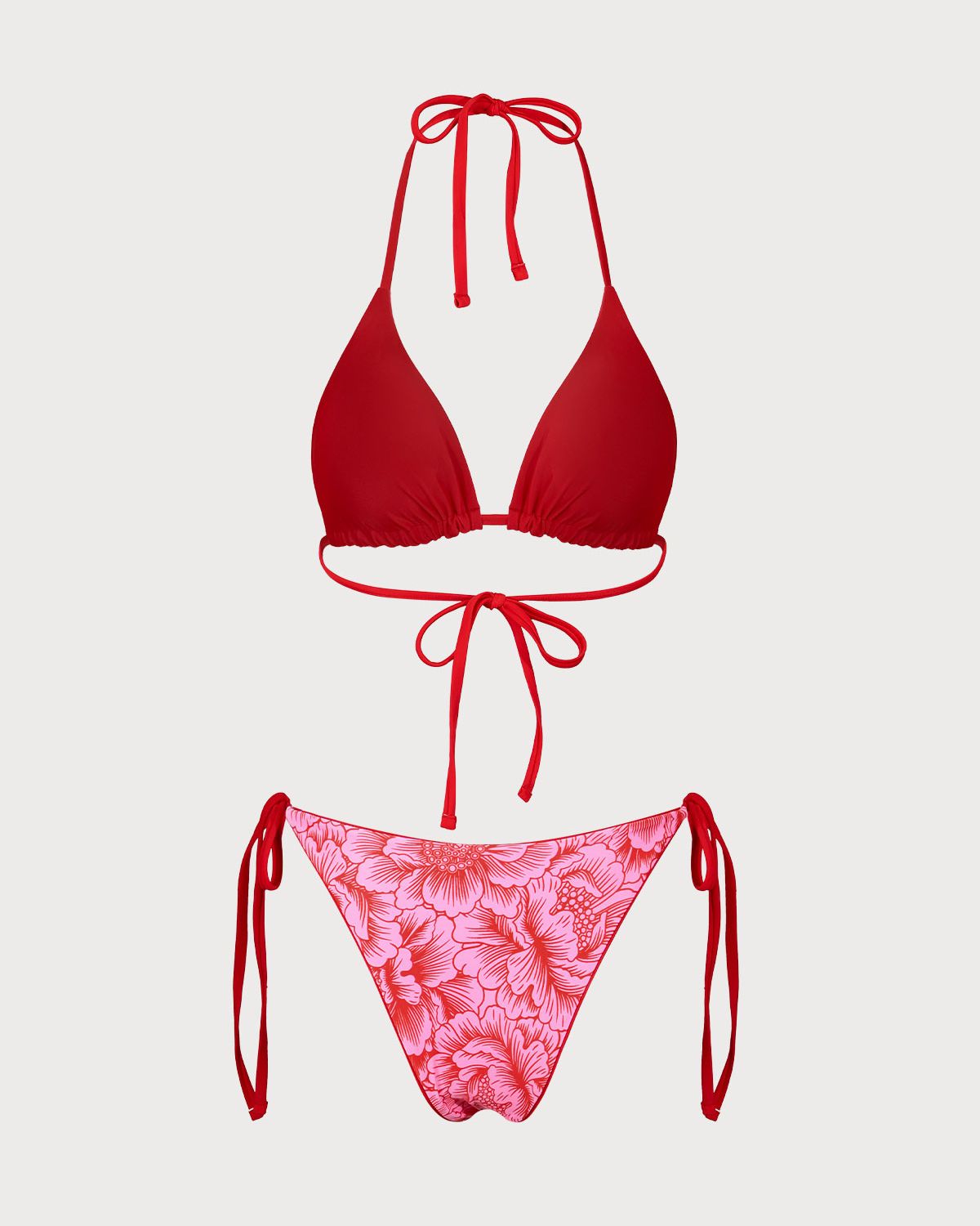 Shewess™ Kırmızı Çiçekli Çift Taraflı Bikini Takımı