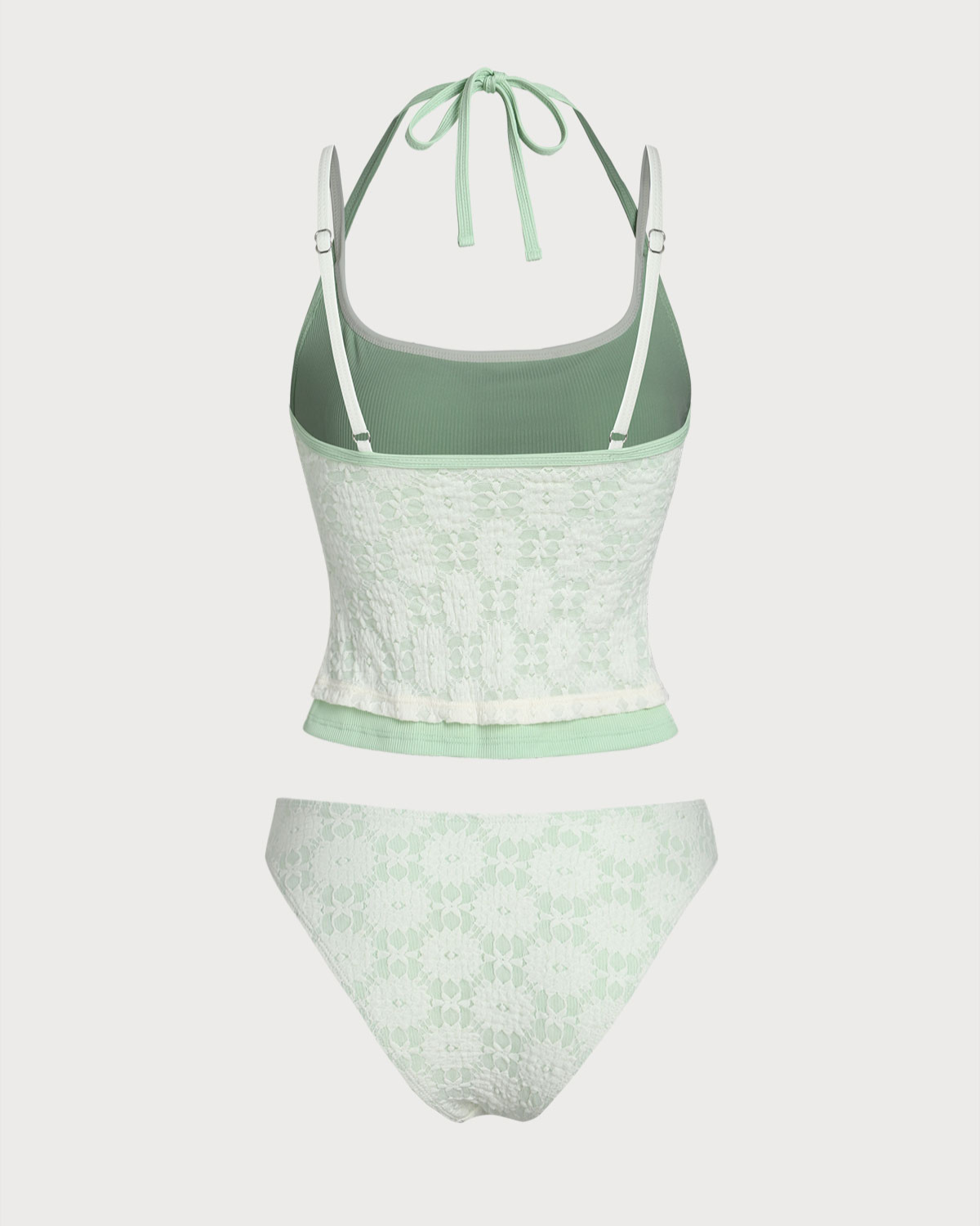 Shewess™ Yeşil Kontrast Dantelli Tankini Mayo