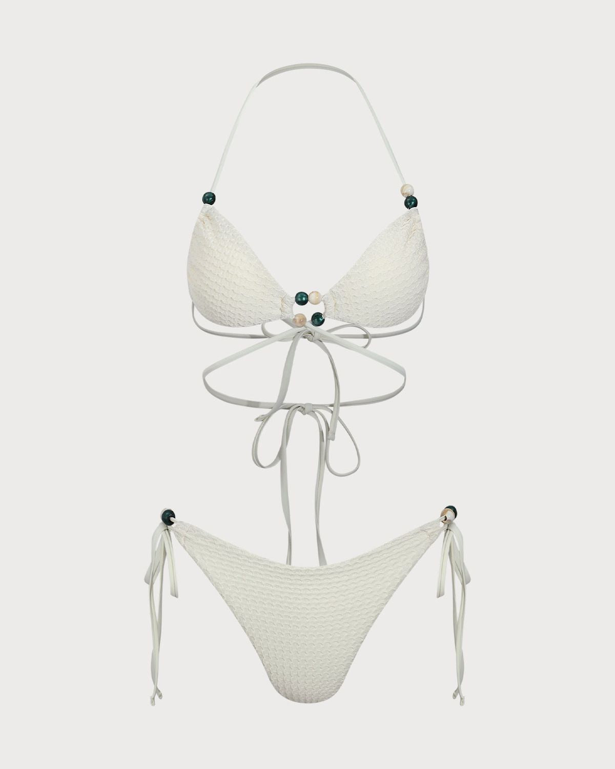 Shewess™ Bej Kesikli Boncuklu Bikini Takımı
