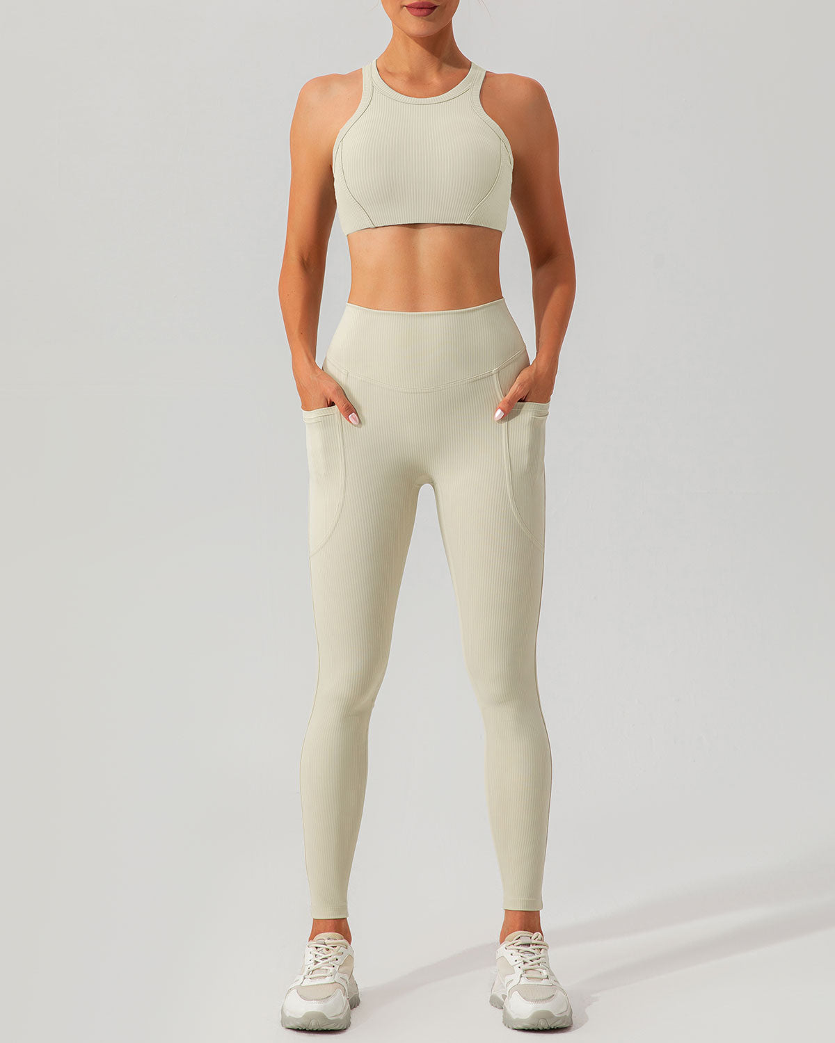 Shewess™ Bej Sırtlı Yoga Atlet