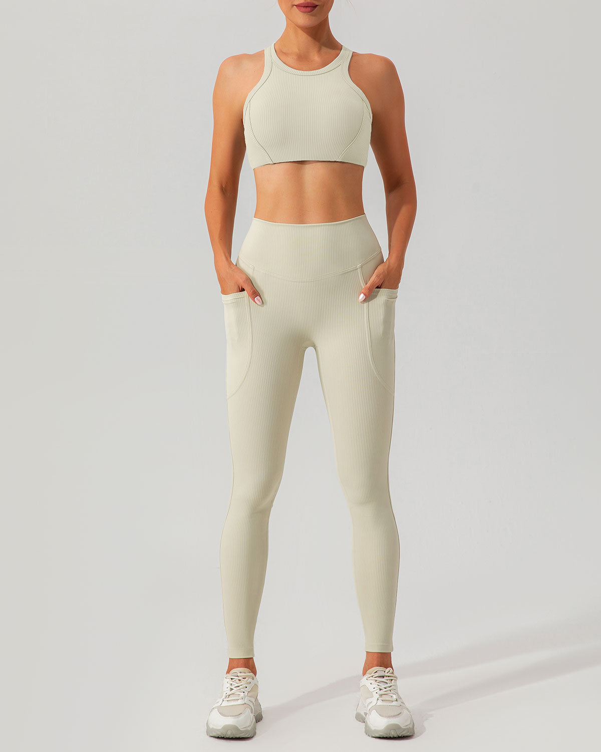 Shewess™ Bej Çabuk Kuruyan Yüksek Bel Yoga Taytı