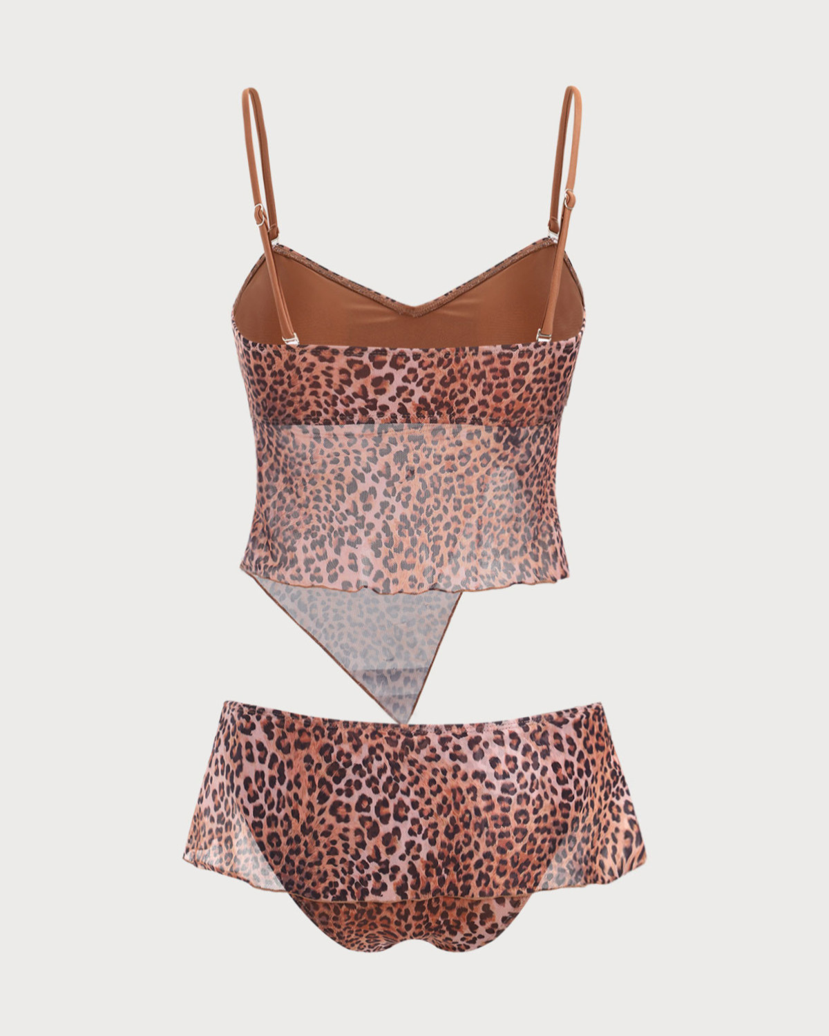 Shewess™ Kahverengi Büzgülü Leopar Desenli Tankini Mayo